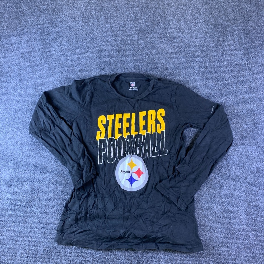 NFL Pittsburgh Steelers Shirt Youth Medium 10/12 Black Good Long Sleeve Logo